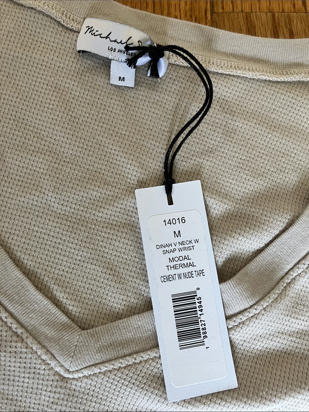 Michael Stars Light Gray V-Neck Long Sleeve Tee - Picture 3 of 8